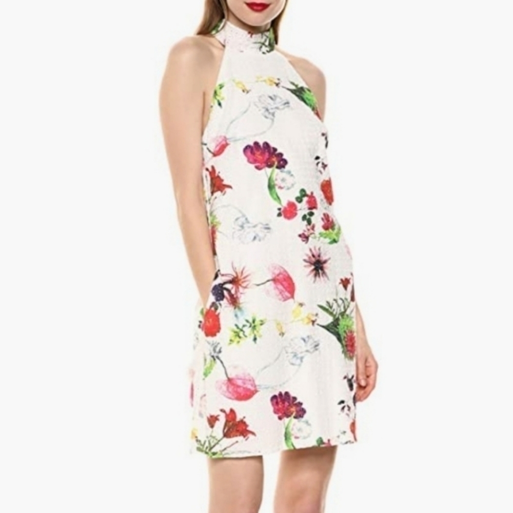 Laundry by Shelli Segal Floral Eyelet Halter Dress White 0